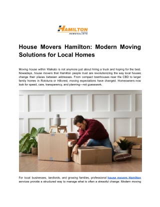 Professional House Movers Hamilton for Safe Local Relocations