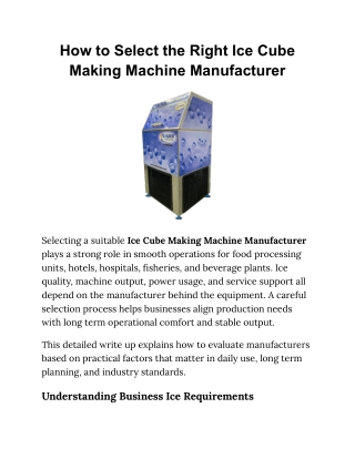 How to Select the Right Ice Cube Making Machine Manufacturer