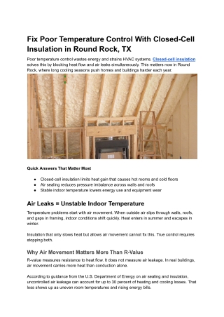 Fix Poor Temperature Control With Closed-Cell Insulation in Round Rock, TX