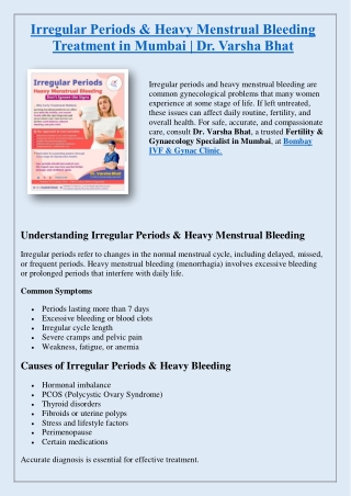 Irregular Periods & Heavy Menstrual Bleeding Treatment in Mumbai - Dr. Varsha Bhat