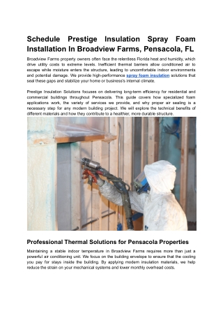Schedule Prestige Insulation Spray Foam Installation In Broadview Farms, Pensacola, FL