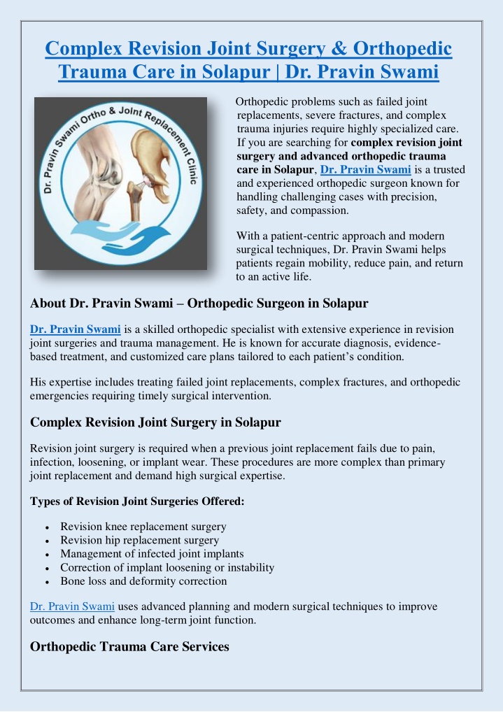 PPT - Orthopedic Trauma Care in Solapur - Dr. Pravin Swami PowerPoint ...