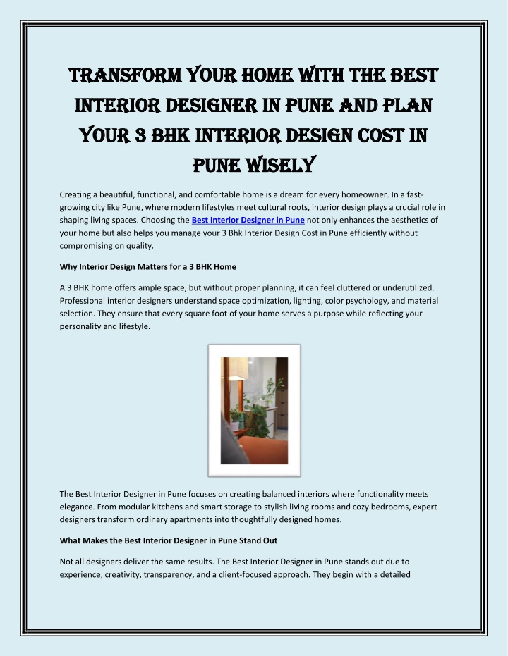 PPT - Transform Your Home with the Best Interior Designer in Pune and ...