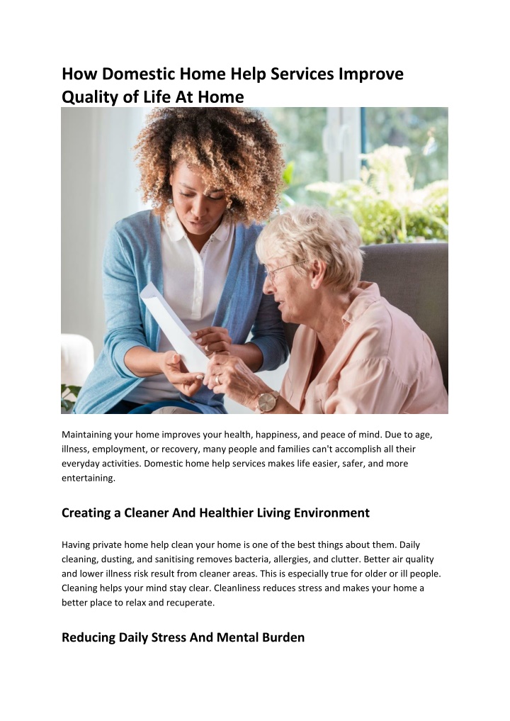 PPT - How Domestic Home Help Services Improve Quality of Life At Home ...