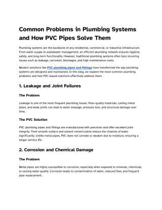Common Problems in Plumbing Systems and How PVC Pipes Solve Them