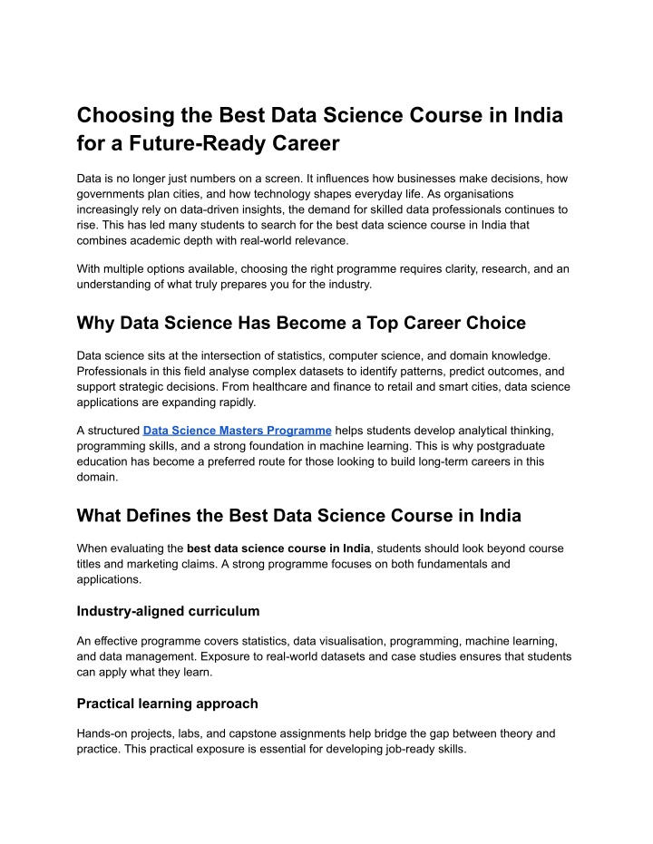 PPT - Choosing the Best Data Science Course in India for a Future-Ready ...