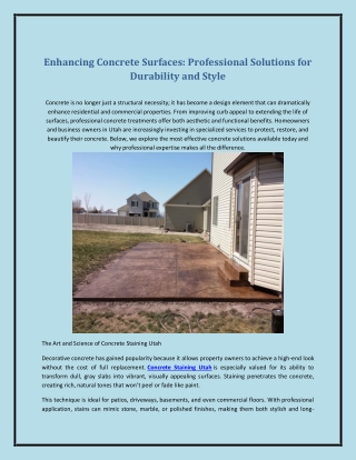 Enhancing Concrete Surfaces: Professional Solutions for Durability and Style