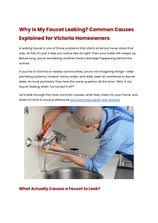 Why Is My Faucet Leaking_ Common Causes Explained for Victoria Homeowners