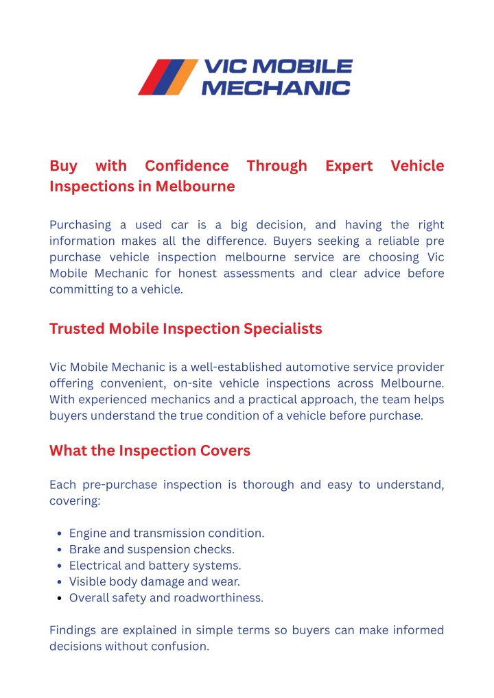 Vehicle Inspection Powerpoint Presentation PPT - Pre Purchase Vehicle Inspection Melbourne | Vic Mobile Mechanic ...