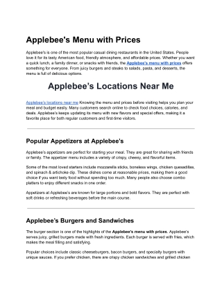Applebee's Menu with Prices