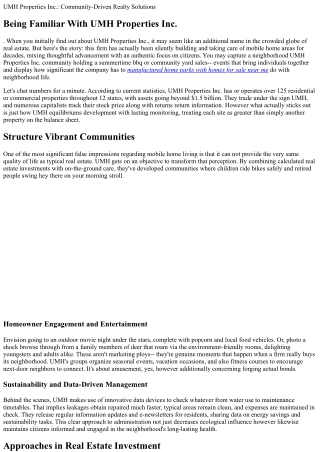 UMH Properties Inc.: Community-Driven Real Estate Solutions