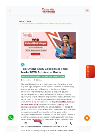 Top Online MBA Colleges in Tamil Nadu 2026 Admission Guide