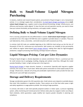 Bulk vs Small-Volume Liquid Nitrogen Purchasing