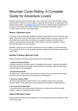 Mountain Cycle Riding_ A Complete Guide for Adventure Lovers