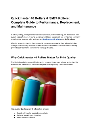 AB Dick Rubber Press Roller Solutions in the USA | Quickmaster 46 Rollers & SM74