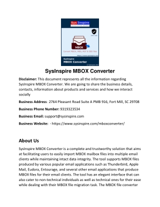 SysInspire MBOX Converter