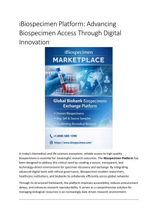 iBiospecimen Marketplace: Platform, Biobank & Specimen Exchange Solutions