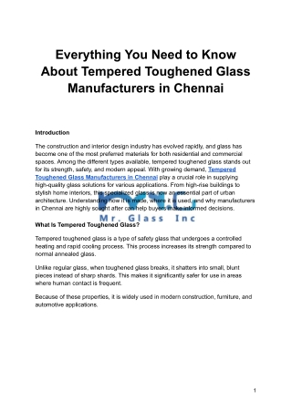 Everything You Need to Know About Tempered Toughened Glass Manufacturers in Chen