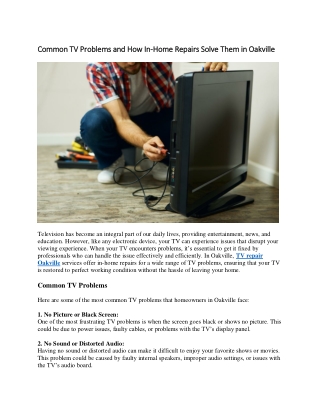 Common TV Problems and How In-Home Repairs Solve Them in Oakville
