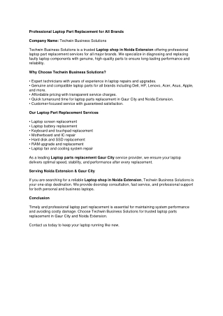 Professional Laptop Part Replacement Company - Techwin Business Solutions