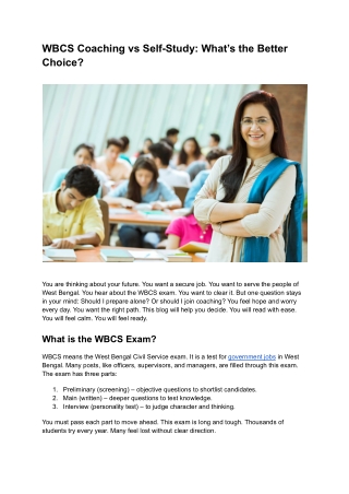 WBCS Coaching vs Self-Study: What’s the Better Choice?