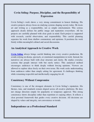 Cevin Soling  Purpose, Discipline, and the Responsibility of Expression