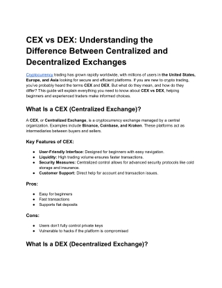 CEX vs DEX_ Understanding the Difference Between Centralized and Decentralized Exchanges