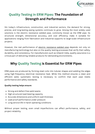 Quality Testing in ERW Pipes The Foundation of Strength and Performance
