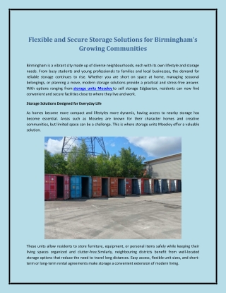 Flexible and Secure Storage Solutions for Birmingham’s Growing Communities