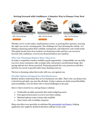 Drive Forward Confidently with Guaranteed Van Finance