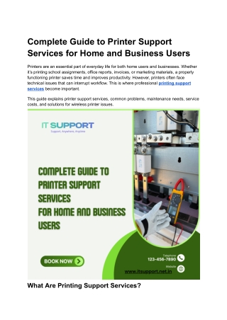 Complete Guide to Printer Support Services for Home & Business Users