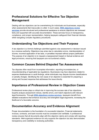 KRA objections review services,