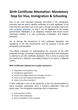 Birth Certificate Attestation: Mandatory Step for Visa, Immigration & Schooling