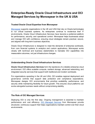 Enterprise-Ready Oracle Cloud Infrastructure and OCI Managed Services by Monospear in the UK & USA