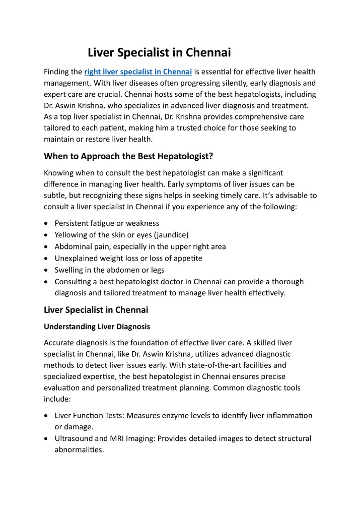 PPT - Liver Specialist in Chennai PowerPoint Presentation, free ...