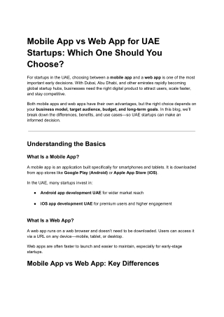 Mobile App vs Web App for UAE Startups: Which One Should You Choose?