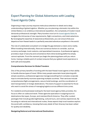 Expert Planning for Global Adventures with Leading Travel Agents Oahu