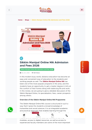 Sikkim Manipal University Online MA Review 2026: Specializations, Fees and Caree