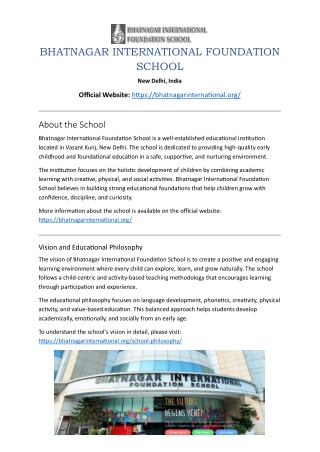 BHATNAGAR INTERNATIONAL FOUNDATION SCHOOL