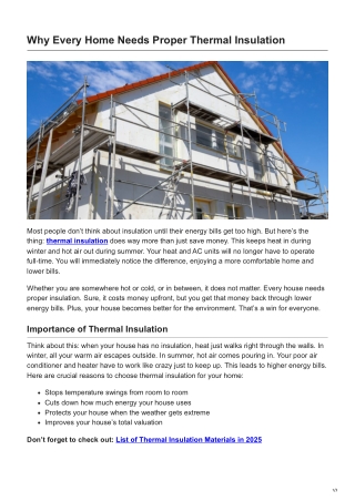 Why Every Home Needs Proper Thermal Insulation