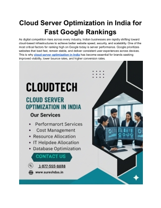 Cloud Server Optimization in India: Professional Cloud Support Services for Fast
