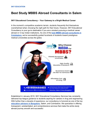 Best Study MBBS Abroad Consultants in Salem