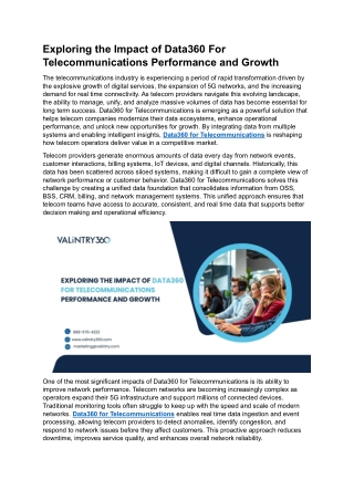Exploring the Impact of Data360 For Telecommunications Performance and Growth
