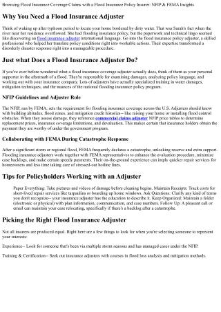 Navigating Flood Insurance Claims with a Flood Insurance Adjuster: NFIP & FEMA I