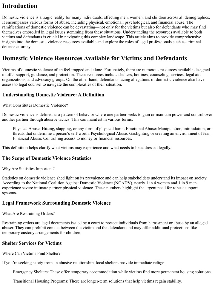 PPT - Domestic Violence Resources Available for Victims and Defendants ...