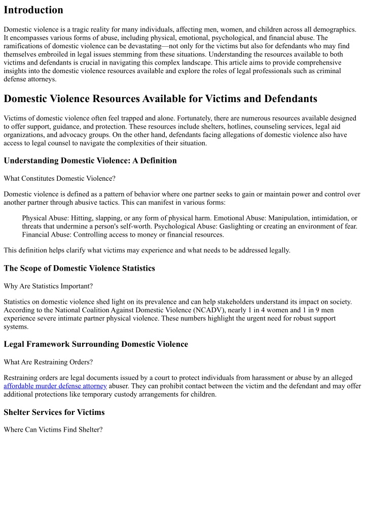 PPT - Domestic Violence Resources Available for Victims and Defendants ...