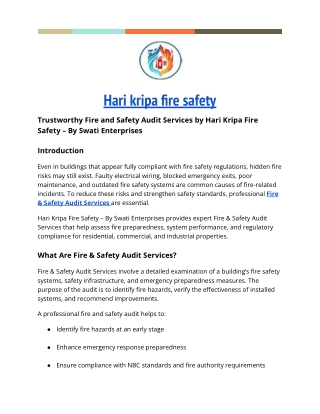 Trustworthy Fire and Safety Audit Services by Hari Kripa Fire Safety – By Swati Enterprises