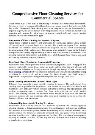Comprehensive Floor Cleaning Services for Commercial  Spaces
