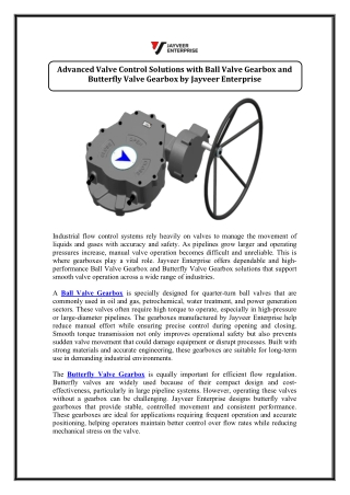 Advanced Valve Control Solutions with Ball Valve Gearbox and Butterfly Valve Gea