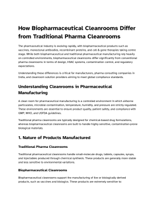How Biopharmaceutical Cleanrooms Differ from Traditional Pharma Cleanrooms